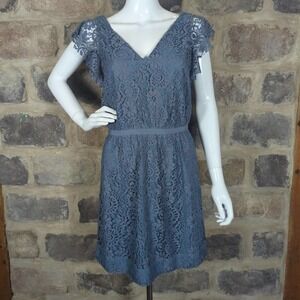 Madewell Blue Lace Lined Flutter Sleeve Mini Dress V Neck Women’s 2‎